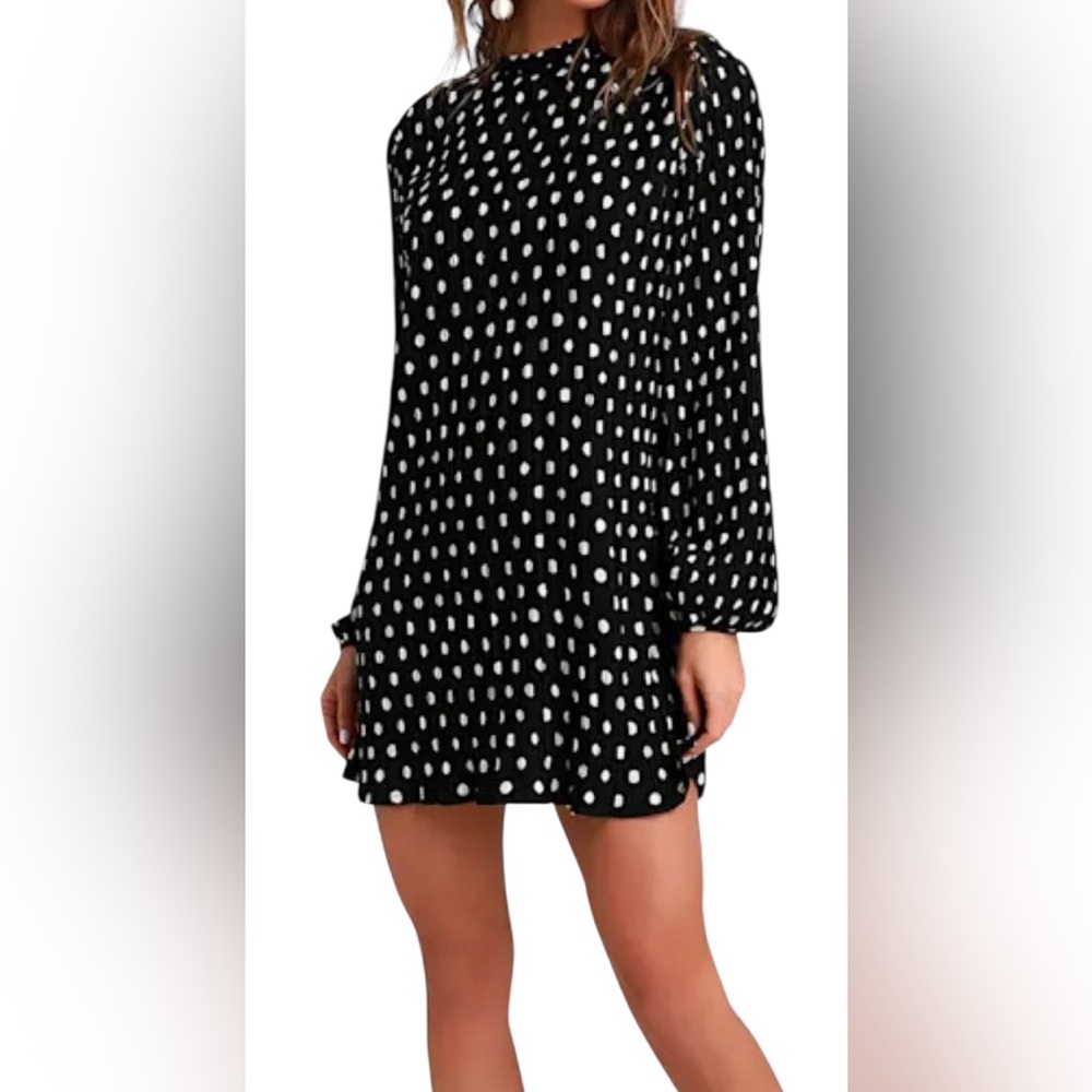 🆕 🖤 NWT LULUS Pleat to Meet You Polka Dot Shift Dress | Black | XS